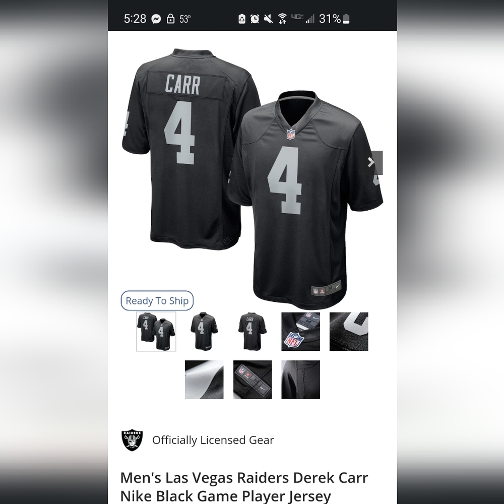 Derr Carr Raiders NFL Jersey